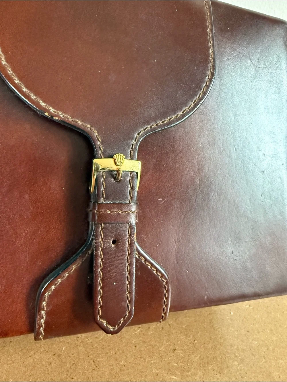 Rolex Vintage 70s-80s President Day Date Brown Leather Watch Box w/ Gold Buckle